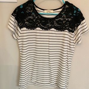 Umgee black and white lace strip top